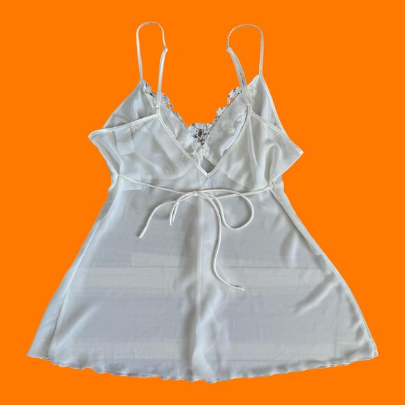00's vintage white satin chiffon y2k bridal wedding lingerie slip dress MEDIUM - Picture 6 of 12